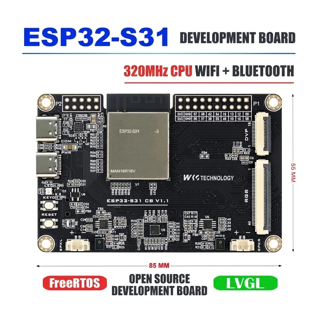 ESP32-S31 Development Board with RGB Touchscreen, DVP Camera, Dual MIC + Dual Speaker, Open Source
