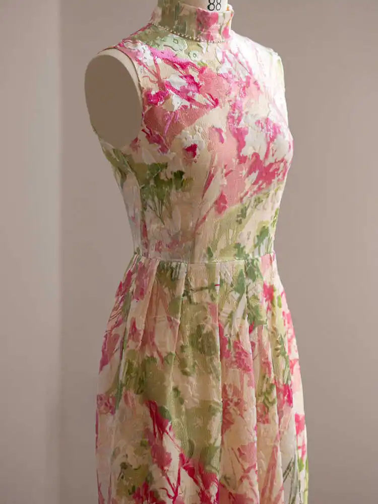 

Новое китайское платье-ципао с цветочным принтом, длинное, в стиле ретро, для повседневной носки, роскошное, винного цвета