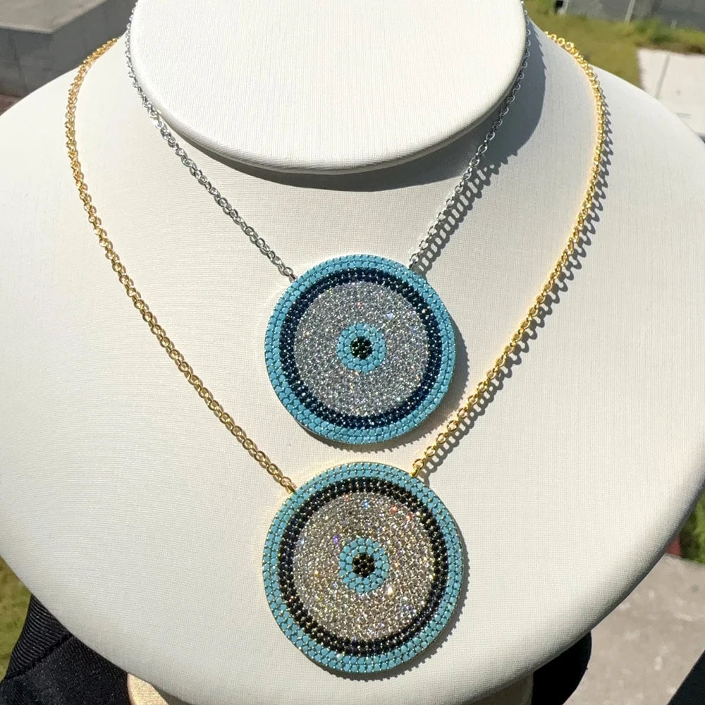 Mode neue glückliche blaue Auge Anhänger Halskette Glücksbringer Mikro pflaster funkeln bling Zirkonia Frauen Mädchen trend igen Schmuck
