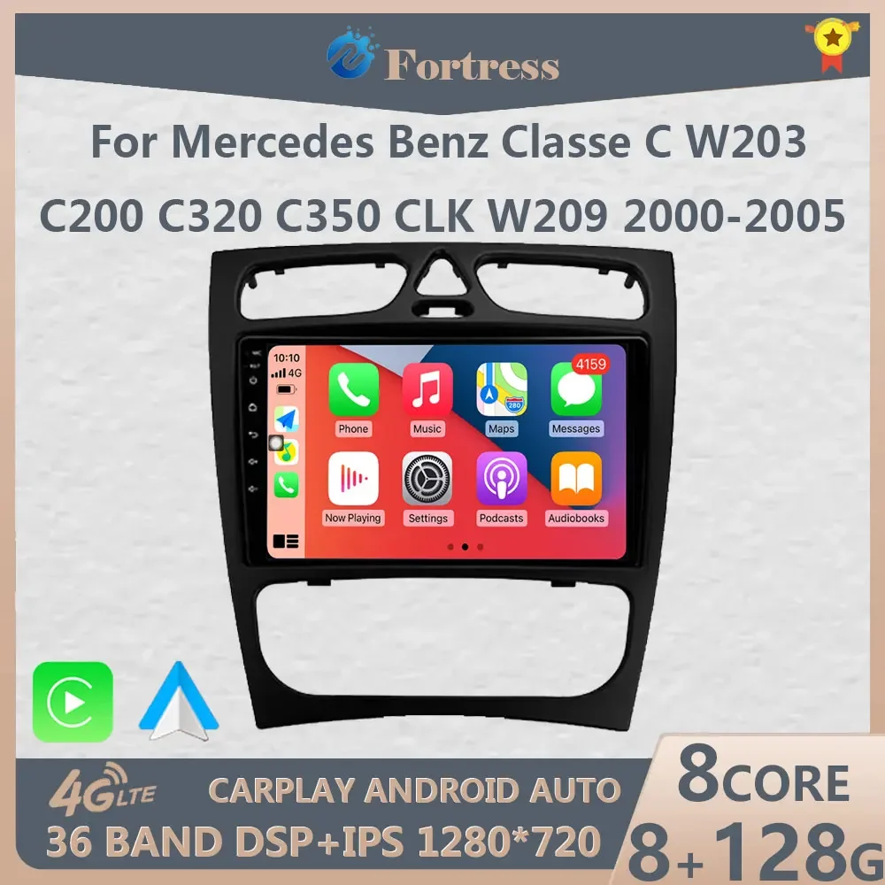 wireless CarPlay Android Auto Radio For Mercedes Benz C Class CLK W203 W209 2000-2005 Car Multimedia Player GPS 2 din autoradio