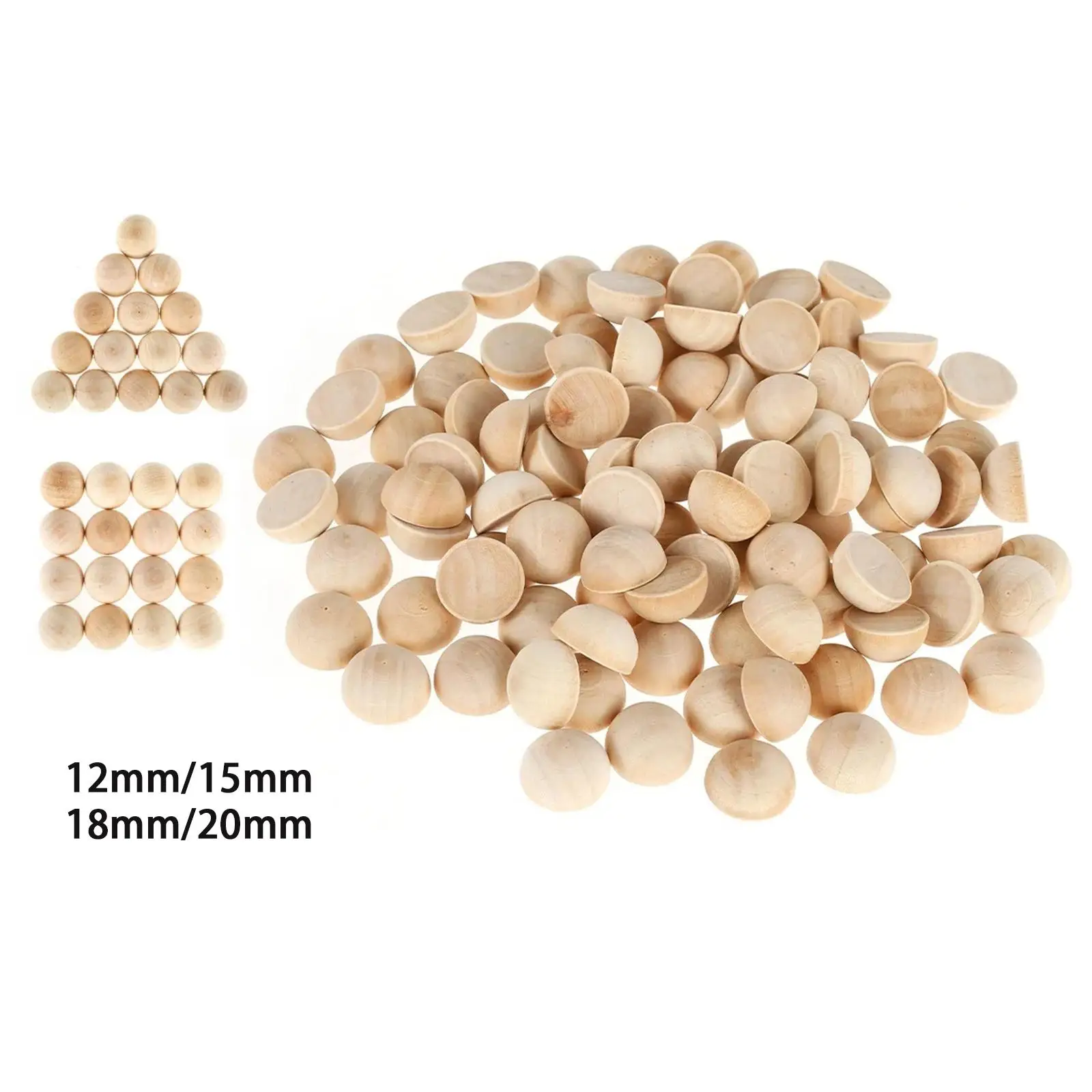 100Pcs Half Craft Balls Half Wooden Balls Unfinished Wooden Split Beads for DIY