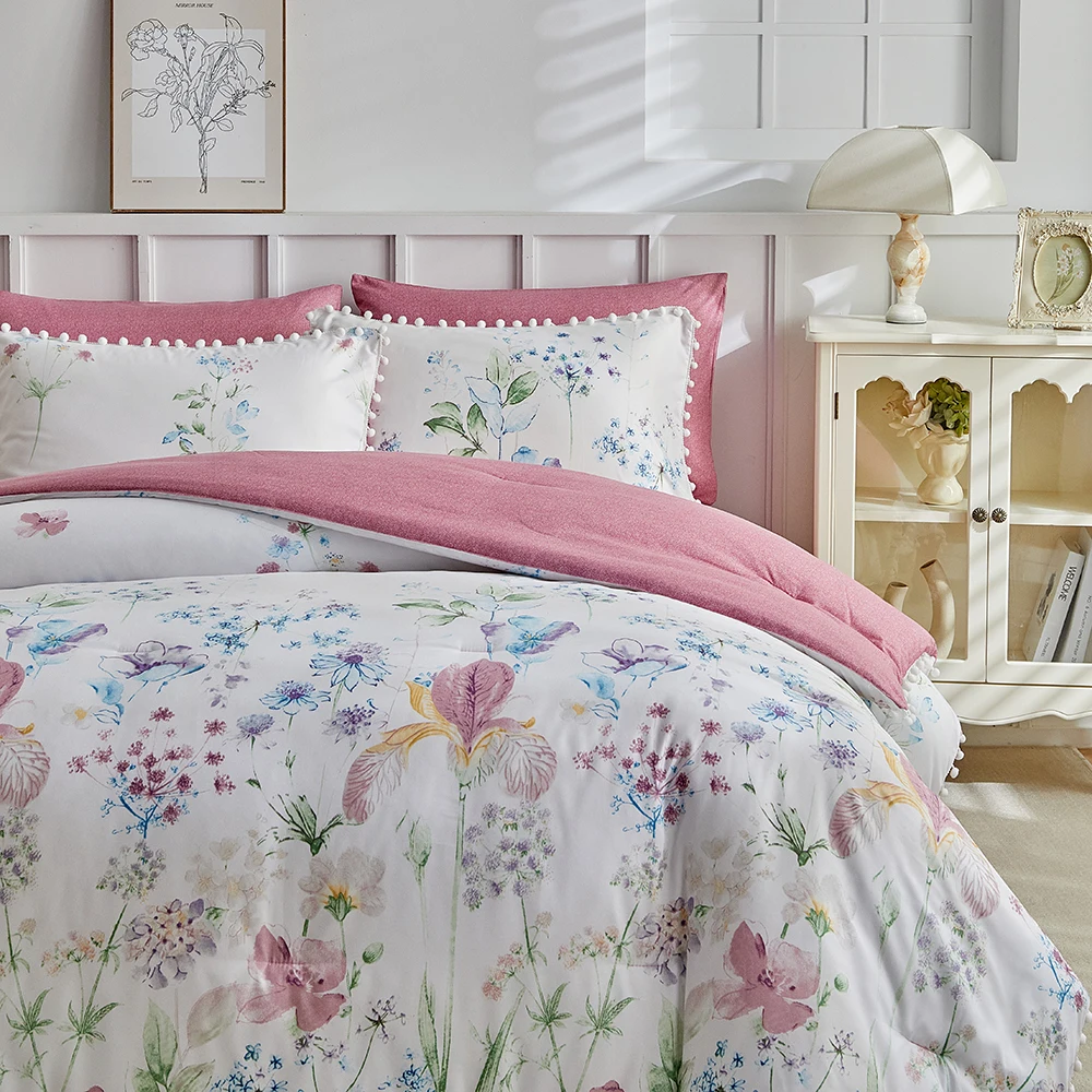Duvet Cover Bedding Set Twin Full Queen King Size Quilt Cover Double Single Floral Ball Tassel Bed Linen  Elastic Fitted Sheet