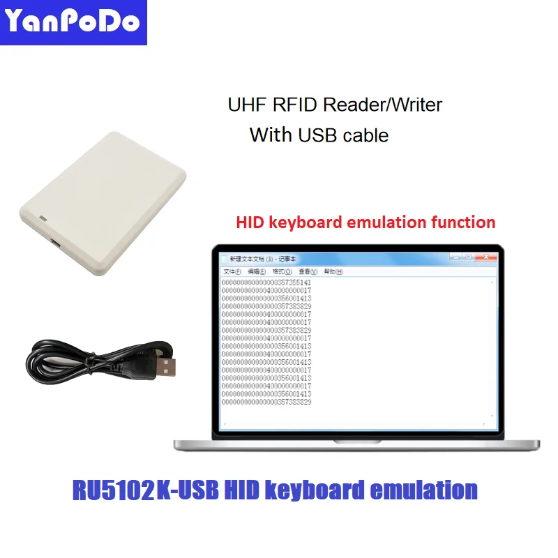 Yanpodo UHF masaüstü usb uhf rfid okuyucu yazar ISO18000-6B/6C erişim kontrol sistemi için ücretsiz uhf örnek kartı, SDK demo yazılımı