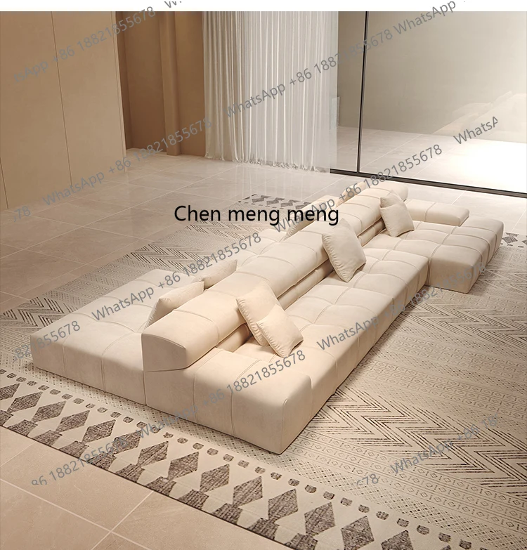 Double-sided backrest, frosted cloth cream wind, large flat-floor villa with sofa combination on both sides