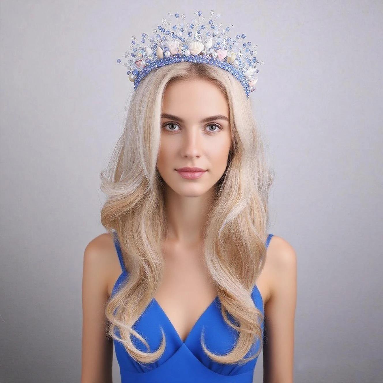 

Модные повязки для волос ручной работы с синими кристаллами и стразами, повязки на голову в форме раковины для женщин, свадебные аксессуары для волос для невесты, морской пляж