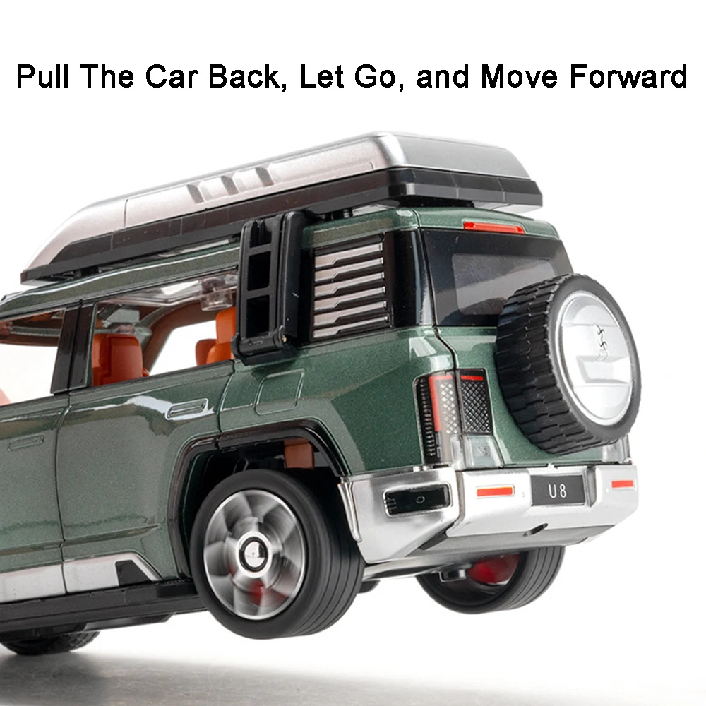 1:24 YANGWANG U8 Defender Model Samochodu Zabawka Metalowy Odlew Ciśnieniowy Pojazd Terenowy Amortyzacja Napęd Pull Back Otwierane Drzwi Symulacja Zabawki
