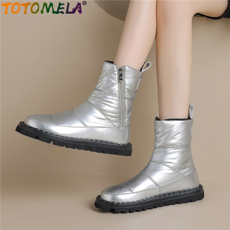 TOTOMELA Size 34-43 Snow Boots Women Nature Wool Insole Warm Winter Boots Zipper Fashion Down Comfortable Flat Ankle Boots