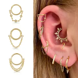 16G Stainless Steel Septum Piercing Helix Tragus Hinged Clicker Segment Nose Ring Hoop Earring Chain Cartilage Piercing Jewelry