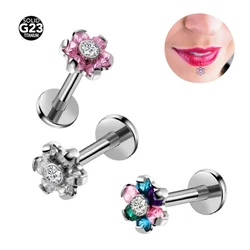 1PC G23 Titanium Flower internally threaded Labret Ring CZ Labret Piercing Lip Morne Earrings Stud Cartilage Piercings Body Jewe