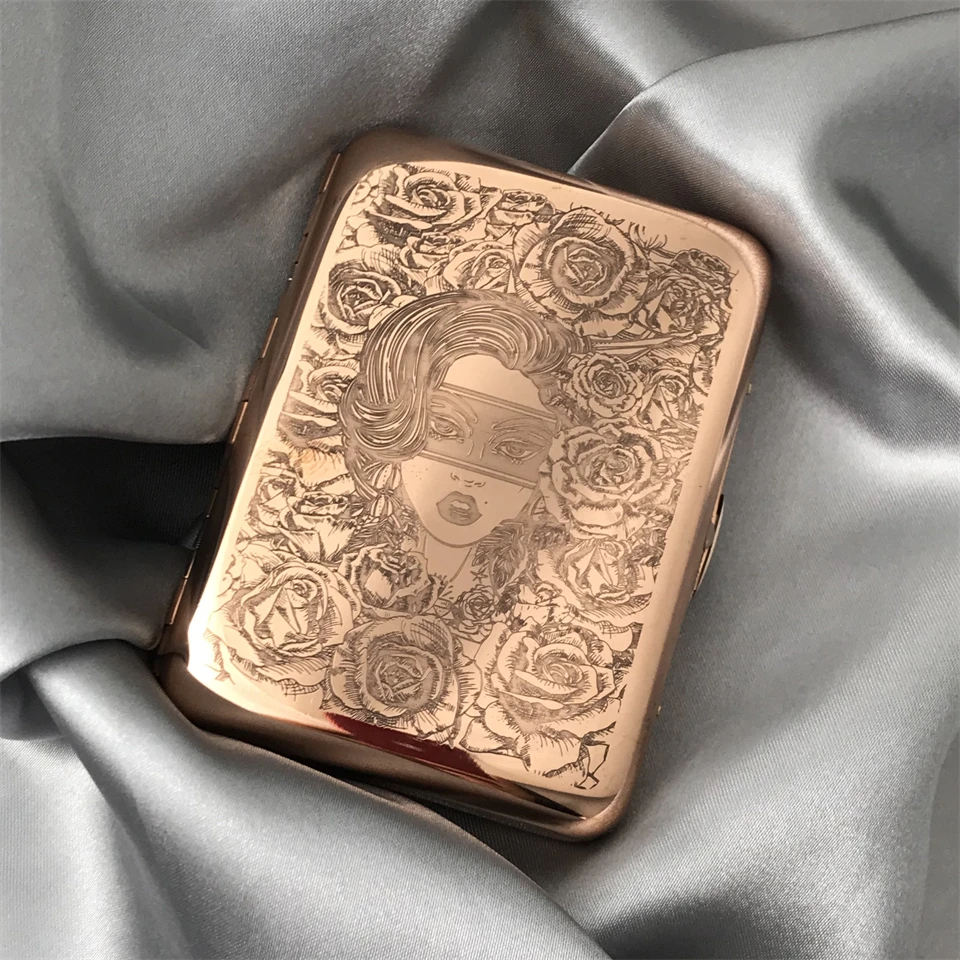 Arabesque Copper Cigarette Case 16 Sticks Double Sided Engraving Dragon Tai Chi Bunny Girl Koi Lucky Cat Portable Men's Gift