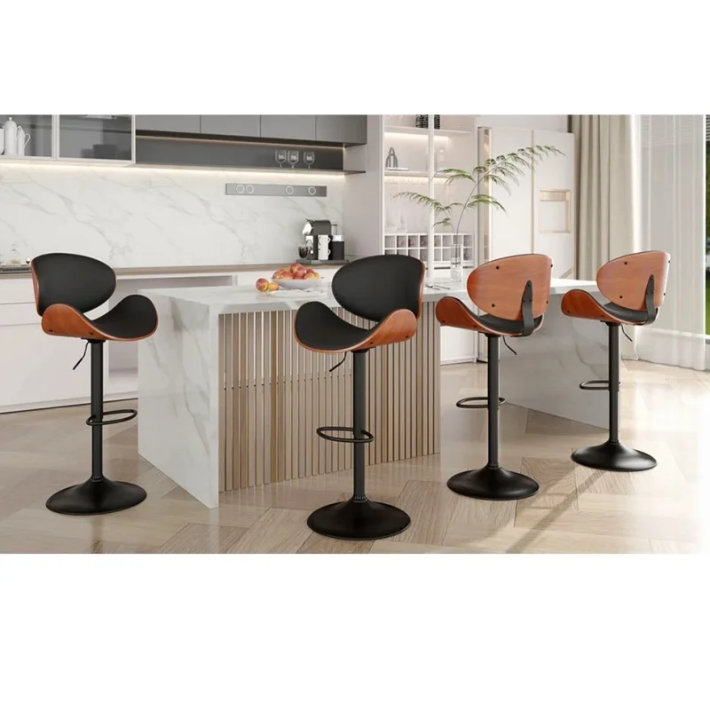 2 Pcs High Dining Chairs Rotatable Adjust Bar Chair Kitchen Living Room Soft Pack Backrest Waterproof Counter Chairs Furniture