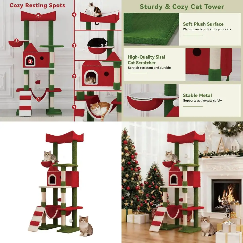 

Рождественская кошачья башня для дома: 63, современный кондоминист с когтеточкой, гамаком и декоративными пространствами