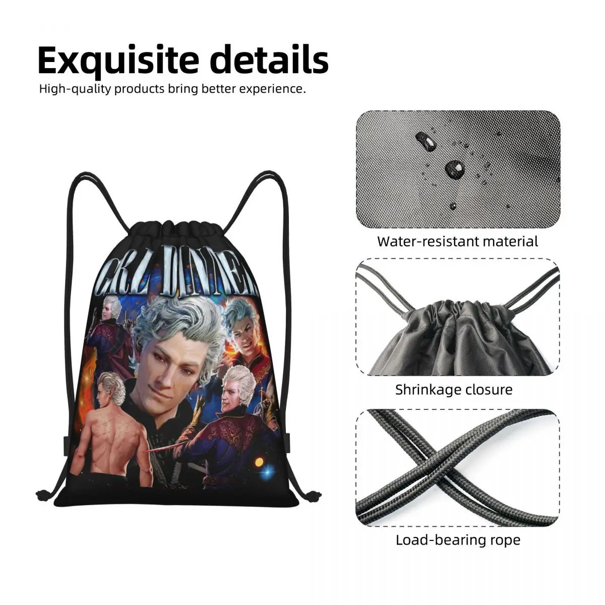 Astarion Girl Dinner Inspired Meme Drawstring Bags Sports Backpack Sackpack BG3 Game Baldur's Gate Fan String Bags for Running