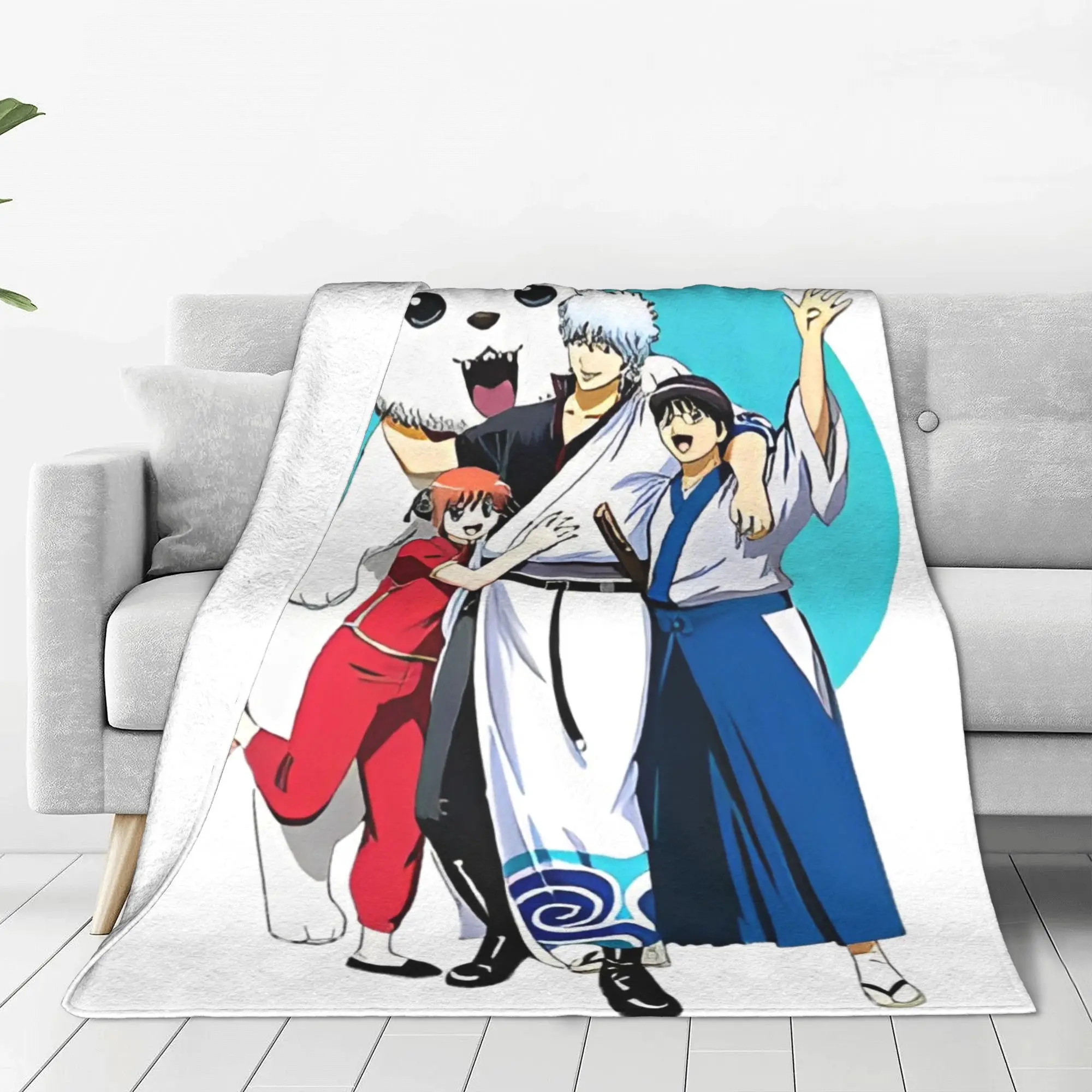 Gintama Anime Knitted Blankets Fleece  Super Warm Throw Blankets for Bedroom Sofa Bedspread