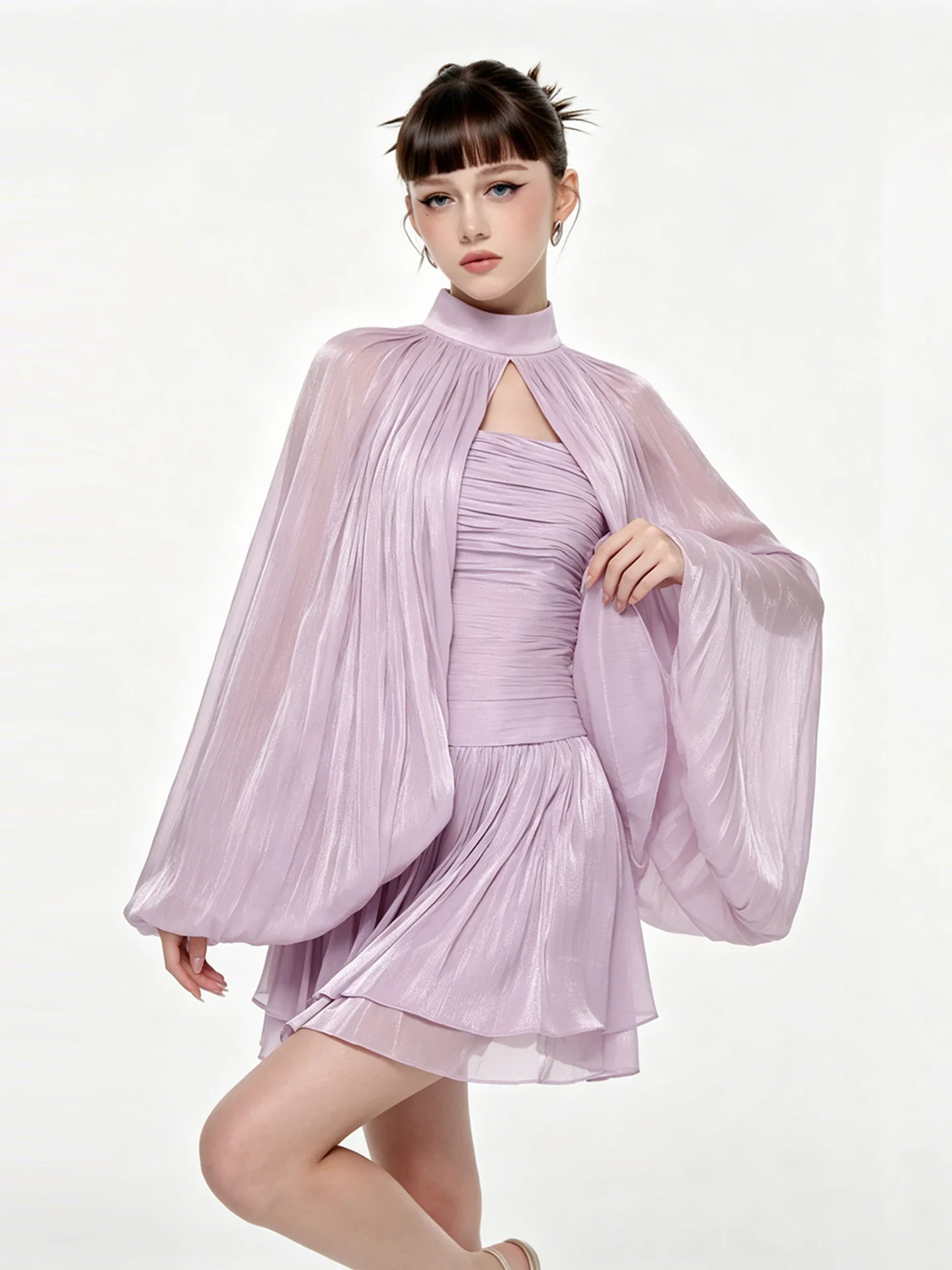 VGH Pure Desire Design Two-Piece Set with Cloak And Tube Top Inner Skirt for Slimming Effect Elegant Short-Sleeved Women's Fa...