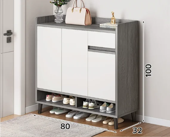 Wooden Shoe Rack, 80x32x100cm Natural Wood Modern Shoe Cabinet, 3 Adjustable Shelves 5-Layer Entryway Shoe Organizer Rack