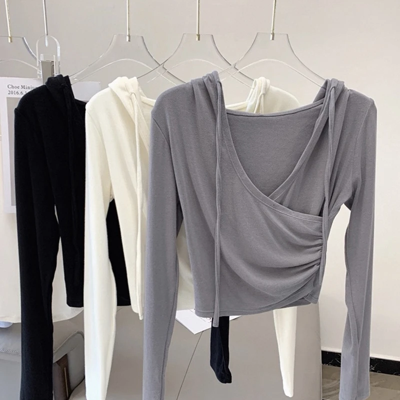 Women's Hooded V-Neck Slim Fit Long Sleeve Top for Outdoor Fitness Running Yoga Sports Wear Autumn & Winter Slimming Top