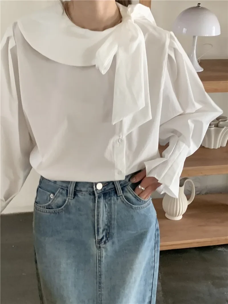 Summer Women Blouse Spring Shirt Female Woman Blouse Maxi Blusas Chiffon Casual Elegant Vintage Long Sleeve Oversize Loose White