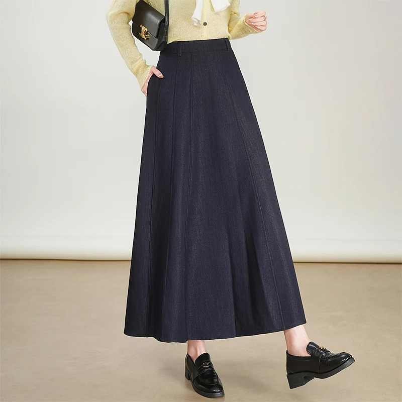 High Waist A-Line Midi Skirt Women's Autumn 2025 New Style Slimming Large Swing Denim Skirt Casual Leisure Fashion Dress