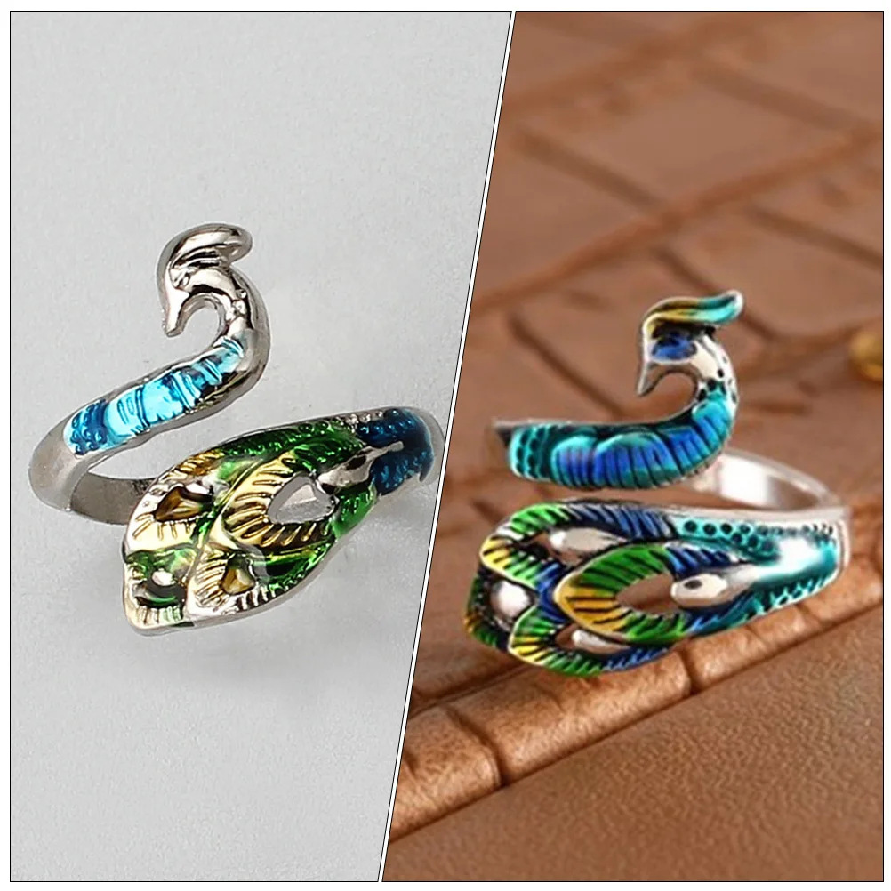 8pcs Vintage Peafowl Knitting Rings Adjustable Finger Loop Yarn Guide For Crochet Woolen Craft Sewing Tool Braided Ring