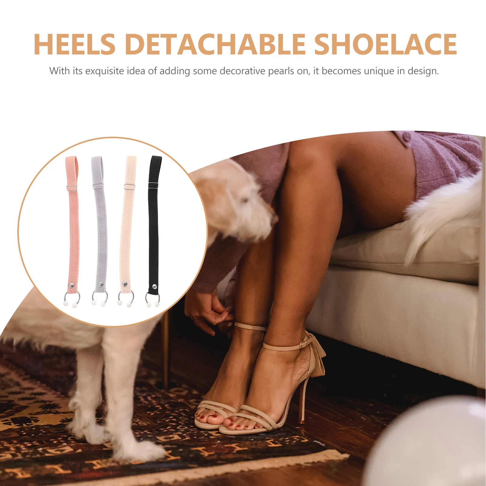 

8pcs Heel Strap for Women Anti-Slip Elastic Shoe Straps Invisible Detachable Pumps Accessories Pearl Decorated Lightweight