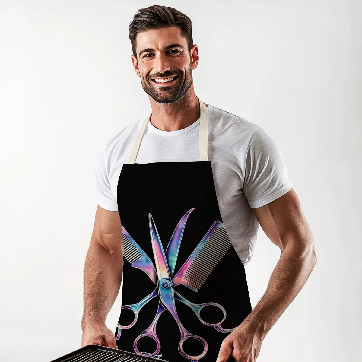 Stylish Hairdressing Element Pattern Polyester Apron - Fashionable Bib for Salon, Creative Art & Daily Cooking Use