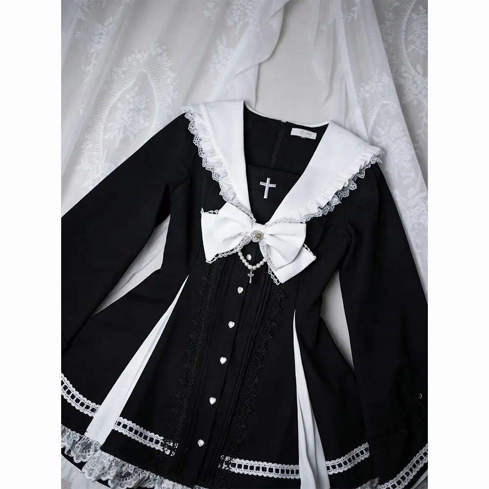 Coalfell Dark Night Gothic Subculture Japanese Style Bow Lace Stitching Slim Short Dress Shorts Suit Women Vintage Y2k Dress