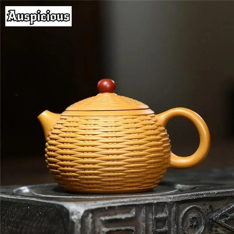 

260ml Boutique Yixing Purple Clay Tea Pots Raw Ore Section Mud Xishi Teapot Bamboo Weaving Filter Kettle Handmade Household Gift