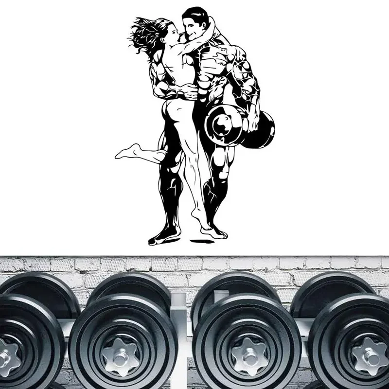 الصالة الرياضية تسجيل الجدار ملصق الفينيل الفن ديكور داخلي للإزالة جدارية كمال الاجسام اللياقة البدنية مدرب الدمبل الرياضة ملصق للجدران S005