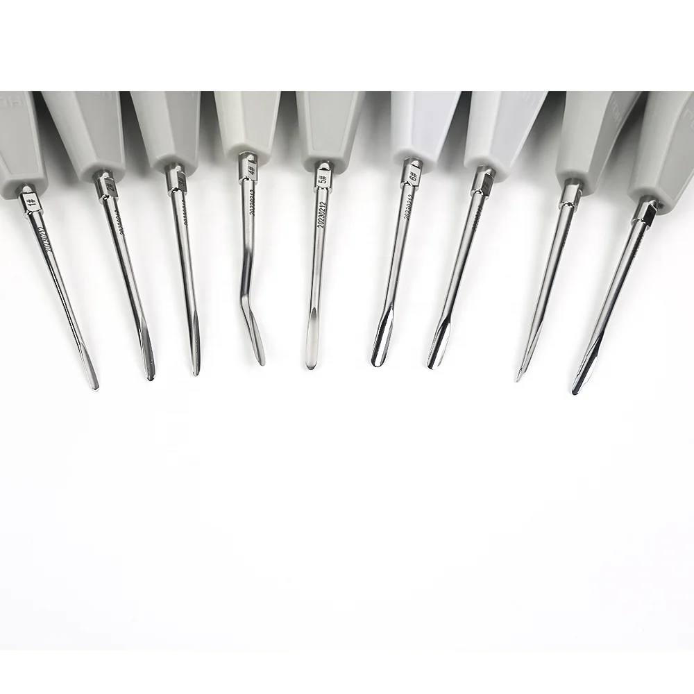9 Pcs/Set Tooth Luxating Lift Elevators Stainless Steel Dental Curved Minimally Invasive Root Elevator Kit
