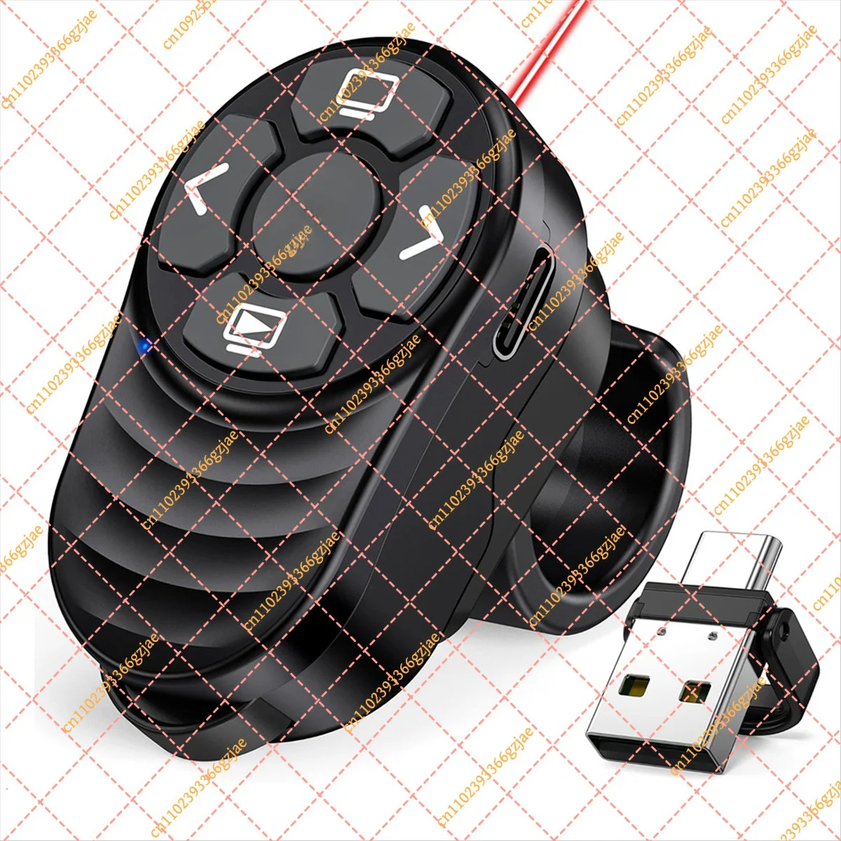 Rechargeable USB C Wireless Presentation Clicker with Light Pointer, Finger Ring PPT PowerPoint Remote Control