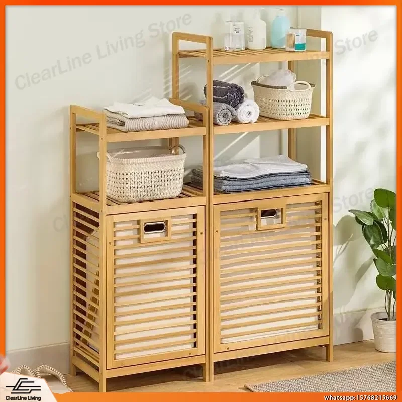 Bamboo Multi-Layer Storage Cabinet for Bedroom Bathroom Laundry Sorting Clothes Organizer Rack Simple Modern Utility Cabinet