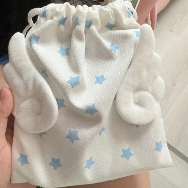 

Универсальная холщовая сумка для хранения на шнурке, модный корейский карман с крыльями, портативная косметичка, пылезащитный органайзер для канцелярских принадлежностей