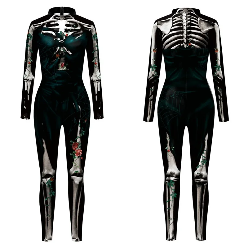 Festtags-Karnevalskostüm Skelett-Bedruckte Bodysuits für Frauen Bunte Halloween-Cosplay-Jumpsuits Zentai-Catsuit – Detail 30