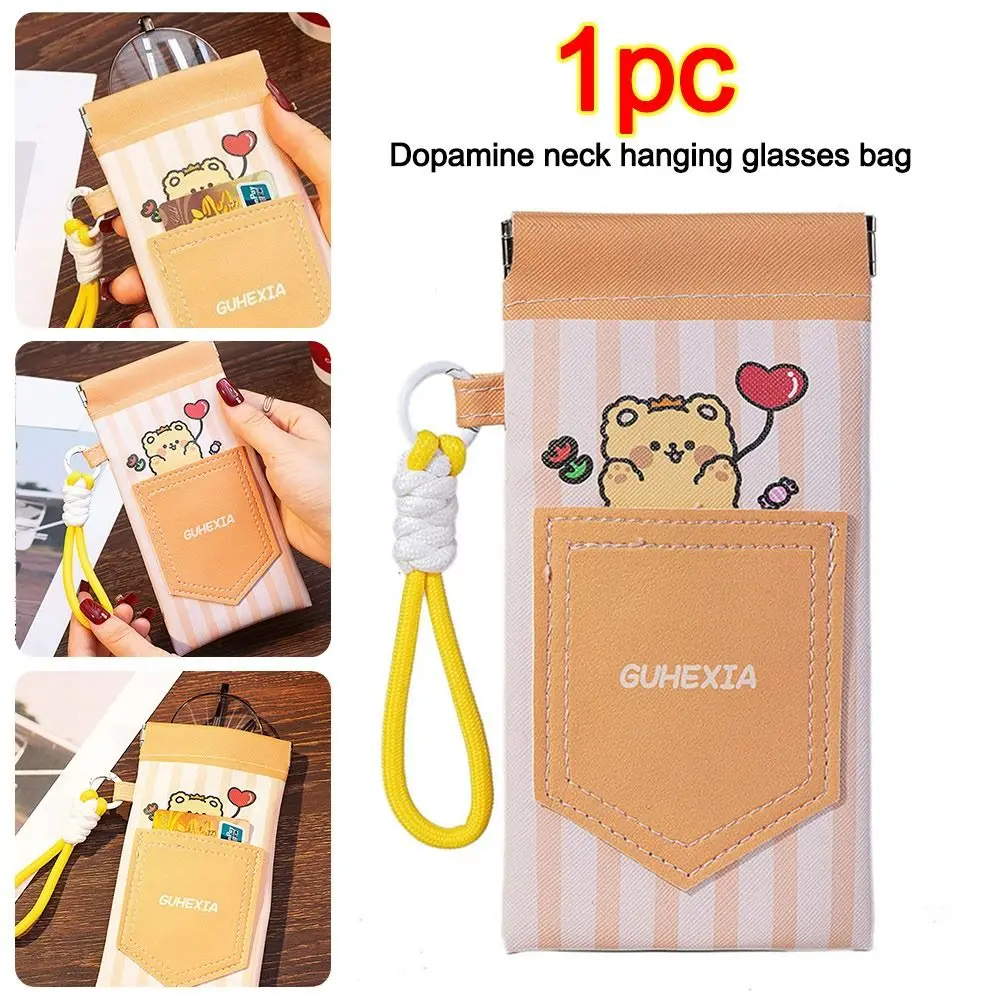 

PU Leather Glasses Sunglasses Bag Automatic Closed With Hanging Rope Reading Eyewear Case Protective Cover Cartoon