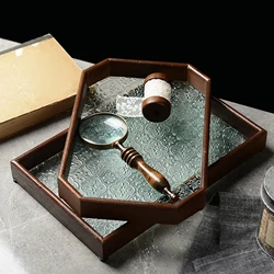 Glass Multipurpose Cup and Mugs Holder Platter Desk Organizer Fruit Snack Trays for Desk Bathroom Table Kitchen Parties