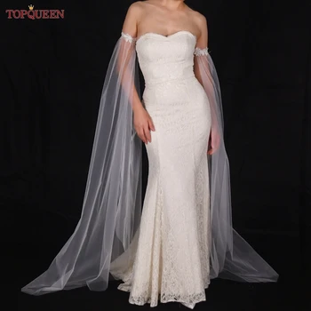 TOPQUEEN-puños elásticos de flores de encaje de manga larga, elegantes guantes abiertos largos de 1M, accesorios de brazo para vestido de novia, VM32 personalizable