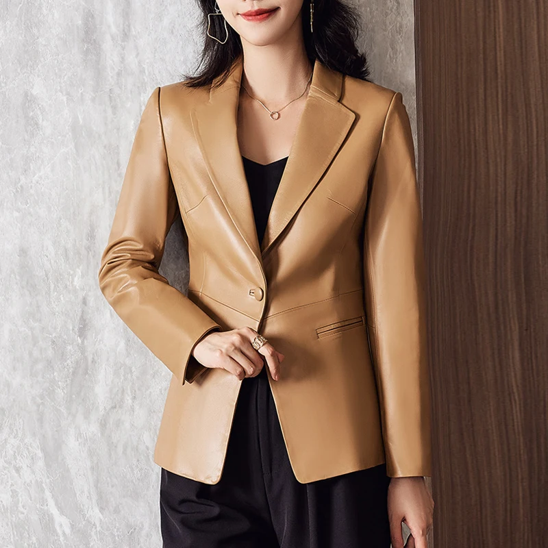 XS-3XL 100% Genuine Leather Women's Blazer Jackets Fashion OL Style Single Button First Layer Sheepskin Female Blazer Coats 2025