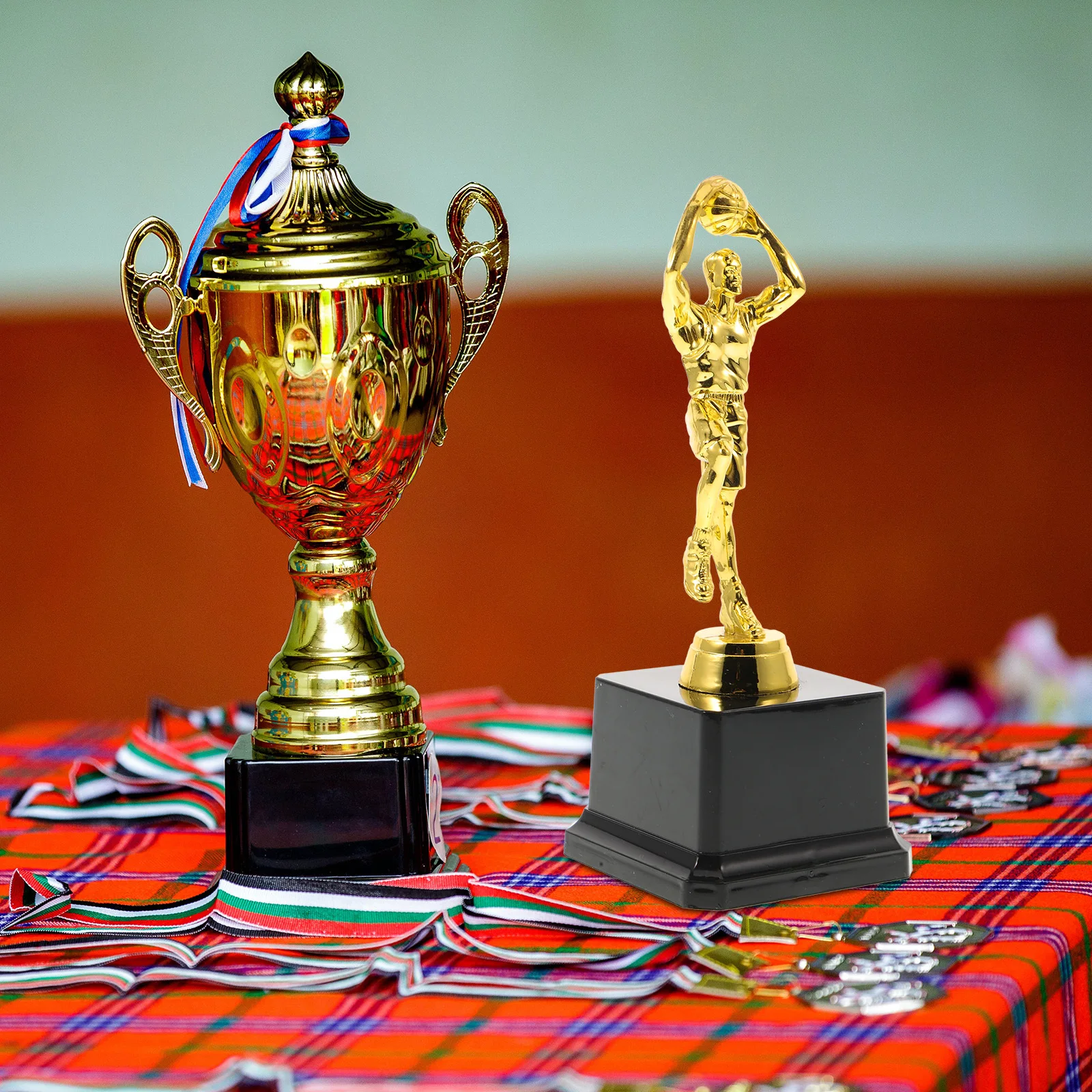 

Basketball Trophy Featuring Player Figure on Base Gold-Look Finish for Tournament Awards and Competitions Basketball Figure