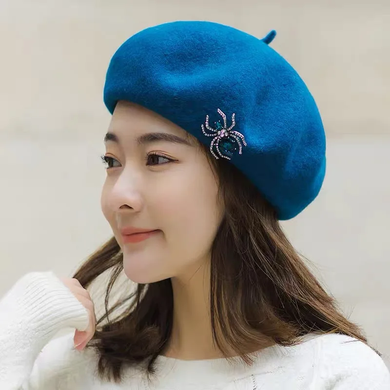 Classic Brand Designer Luxury Autumn Winter Wool Beanies Women Cool Trendy Blue Spide Warm Peacock Orchid  Soft Hat Outdoor Caps