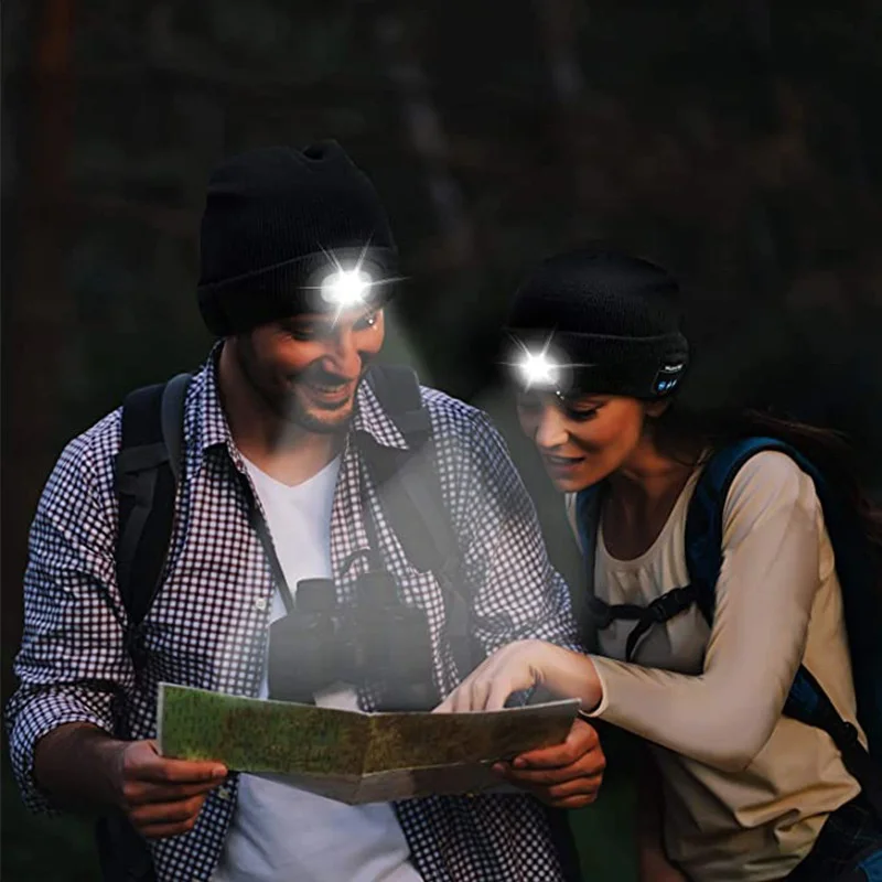1 Pcs Wireless Music Bluetooth-compatible Hat Led Wireless Call Night Running Outdoor Lighting Emergency Light Warm Knitted Hat
