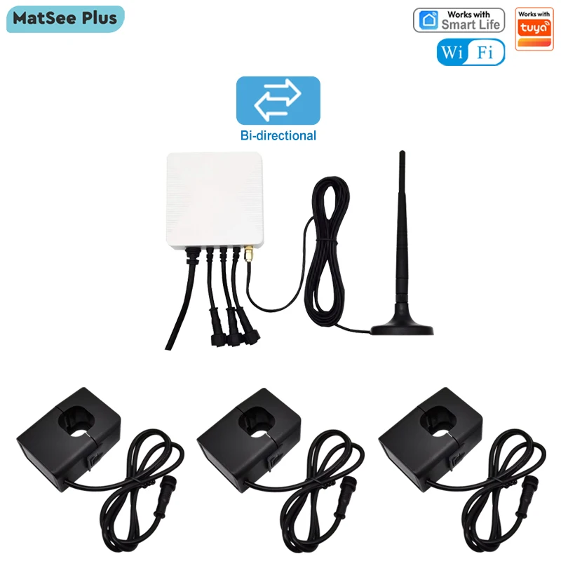 מד אנרגיה תלת פאזי חכם עם WiFi, דו כיווני, עם חיישן זרם מסוג Clamp, לאפליקציית ניטור אנרגיה סולארית, ייבוא ויצוא אנרגיה