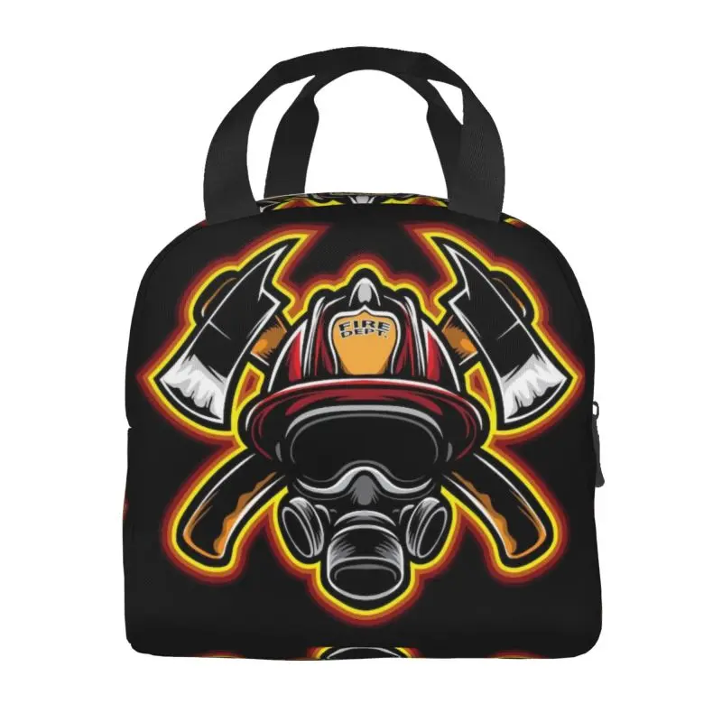 Firefighter Skull Insulated Lunch Bags for Women Fire Rescue Fireman Portable Thermal Cooler Food Lunch Box School