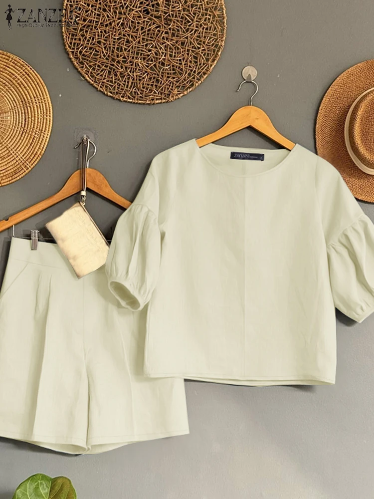 

Fashion Summer Trousers Suits Two Piece Sets ZANZEA Womens Outfits Elegant Short Sleeve Tops Short Sets Solid Holiday Tracksuits