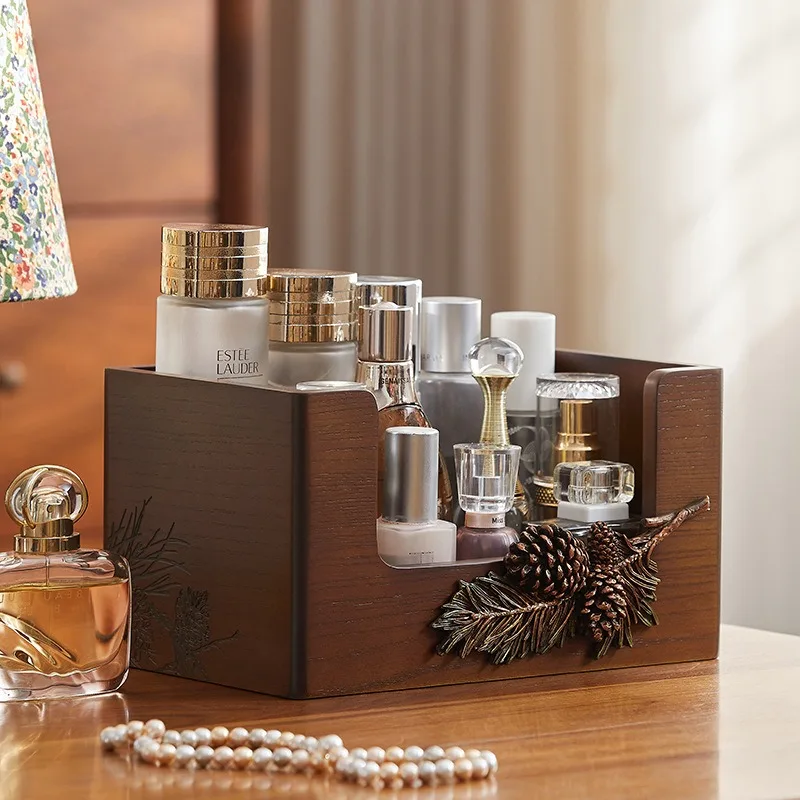Retro Wooden Storage Boxes Perfumes Storage Box Desktop Cosmetic Organizers Cases Dressing Table Makeup Organizer Container
