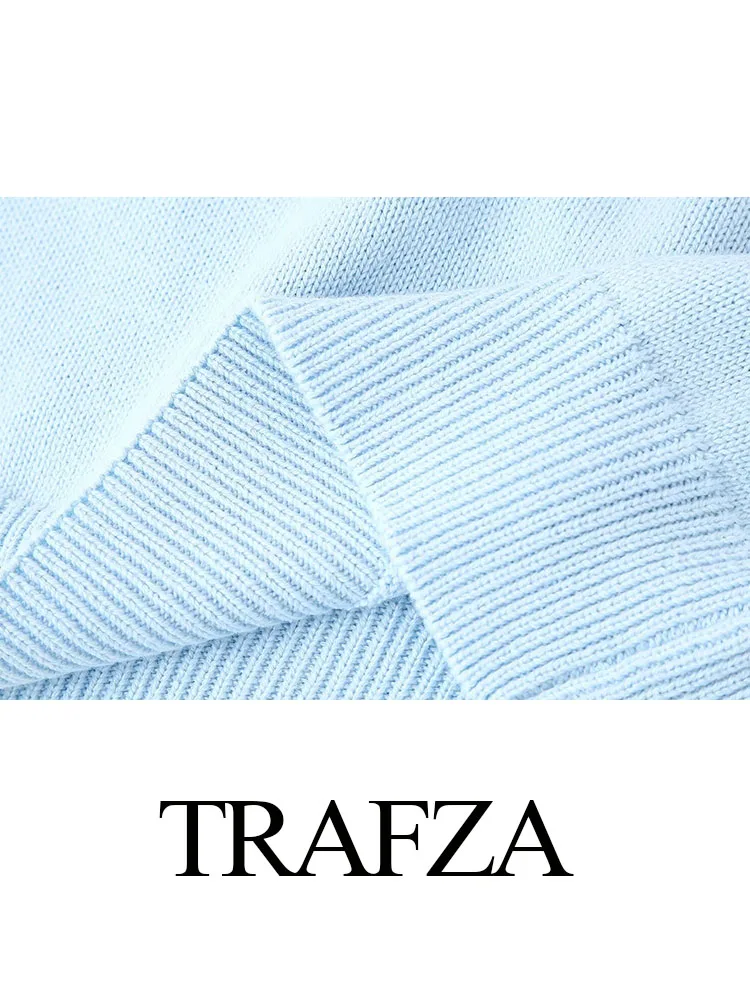 Женский трикотажный свитер TRAFZA, летний модный однотонный пуловер с лифом, женские элегантные топы с коротким рукавом и круглым вырезом