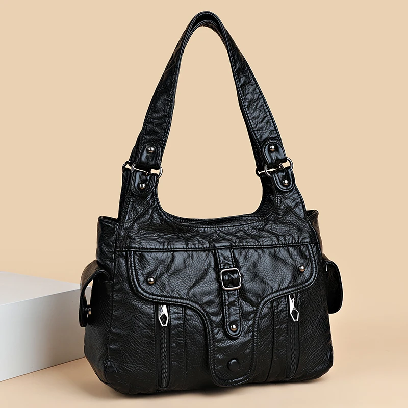

2022 New Women Leather Luxury Handbags Soft Large Capacity Casual Tote Bags High Quality Female Leather Shoulder Bags Female Sac