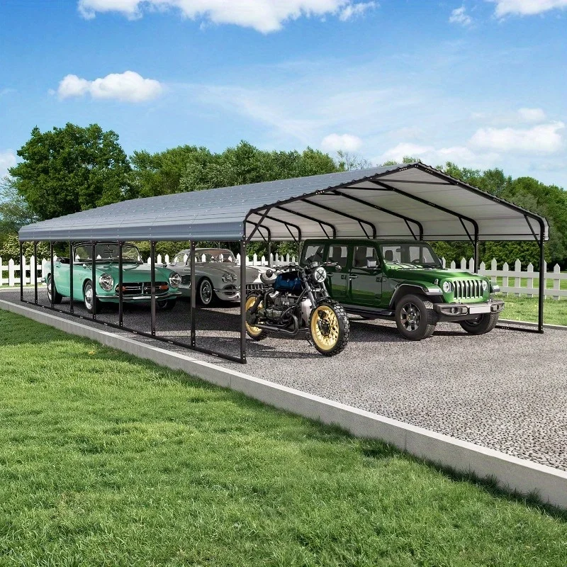 

20' x 40' Sturdy Metal Carport Heavy Duty Galvanized Steel Roof with Reinforced Metal Frame, Ideal for Cars, Boats and Tractors