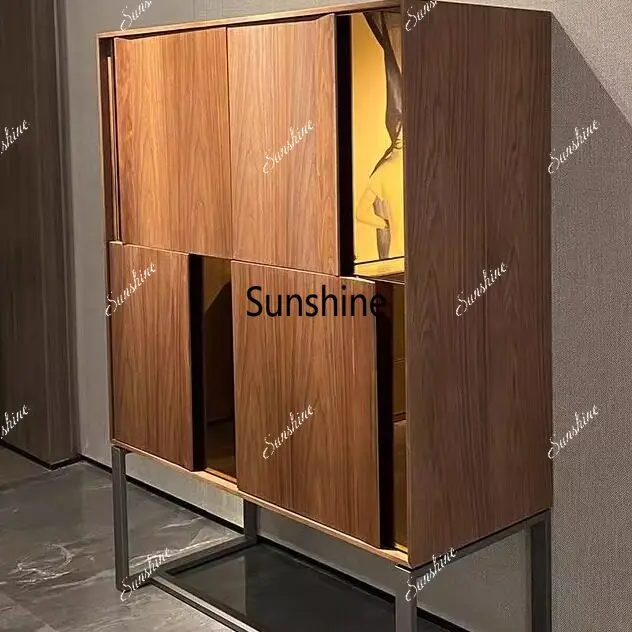 Italian solid wood dining side cabinet integrated against the wall light luxury modern storage living room wine cabinet