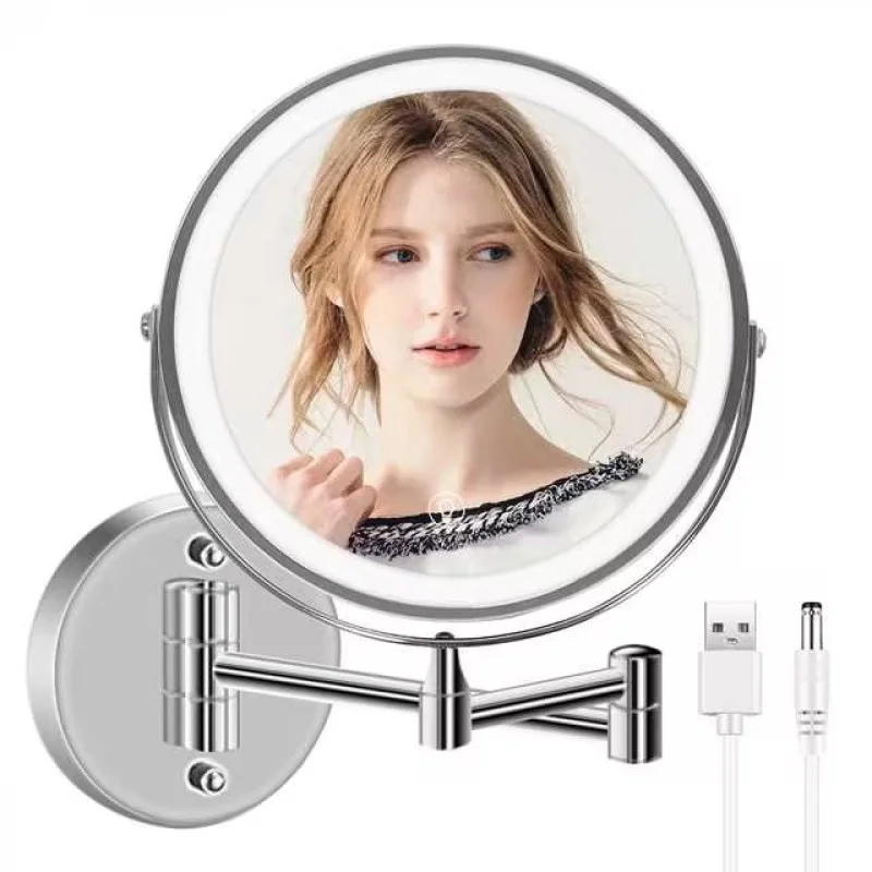 8 Inch Wall Mounted Bathroom Mirror 10x Magnifying Light Makeup Mirror Adjustable Dimming Vanity Cosmetic Mirrors with Light